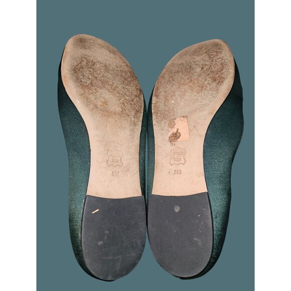 Tory Burch Green Satin Delphine T Logo Embellished Ballet Flats Size 8M - Picture 14 of 14